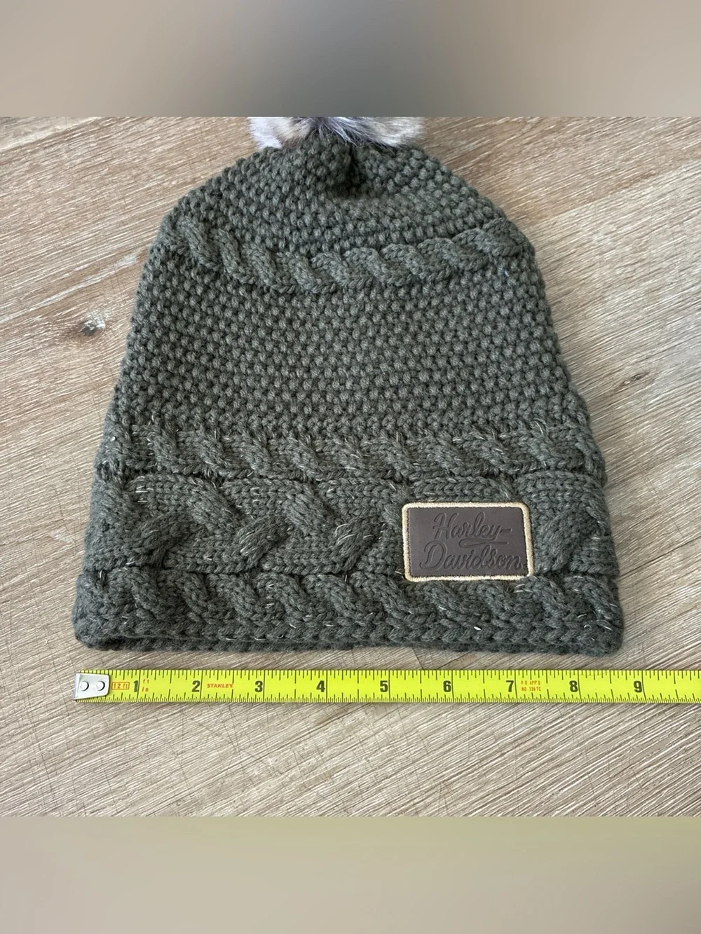 Harley-Davidson Olive Green Beanie Features A Textured Cable Knit